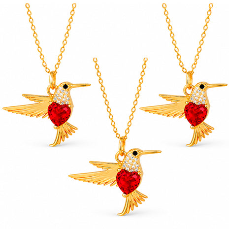 Combo Zvezda 3 Collares Colibrí ZCO-CH-COLI-RO Chapa de Ora 18K