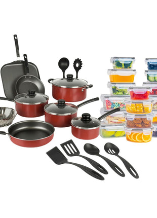 Combo Tramontina Batería Primaware 80119567 Rojo 18Pzs + Redlemon Contenedores 83104-Bl 16Pzas