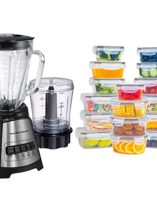 Combo Hamilton Beach Licuadora 58149-MXR con Procesador + Redlemon Contenedores 83104-Bl 16Pzas