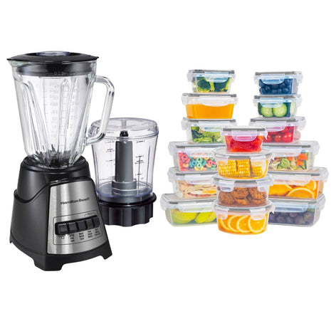 Combo Hamilton Beach Licuadora 58149-MXR con Procesador + Redlemon Contenedores 83104-Bl 16Pzas