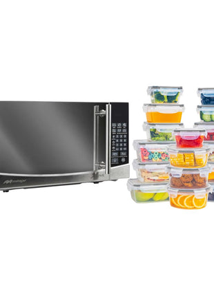 Combo Mirage Horno de Microondas MWD020E-PLATA 0.7 Pies + Redlemon Contenedores 83104-Bl 16Pzas