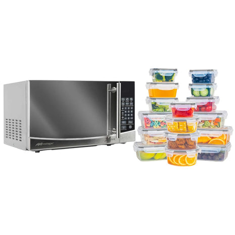 Combo Mirage Horno de Microondas MWD020E-PLATA 0.7 Pies + Redlemon Contenedores 83104-Bl 16Pzas