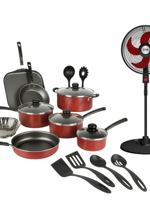 Combo Tramontina Primaware 80119567 Rojo 18Pzas + T-Fal Ventilador 18” VE2913X0 Pedestal