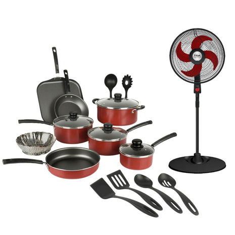 Combo Tramontina Primaware 80119567 Rojo 18Pzas + T-Fal Ventilador 18” VE2913X0 Pedestal