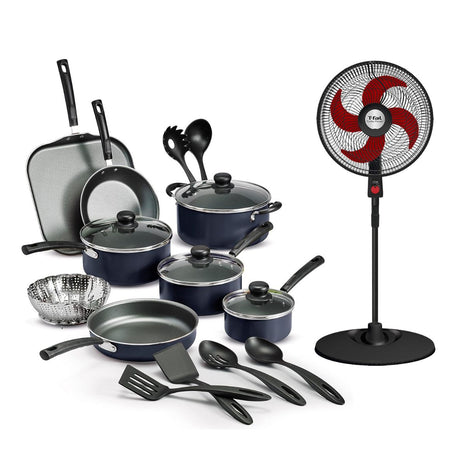 Combo Tramontina Primaware 3230-466 Azul 18Pzas + T-Fal Ventilador 18” VE2913X0 Pedestal