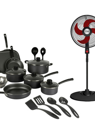Combo Tramontina Primaware 80119545 Negro 18Pzas + T-Fal Ventilador 18” VE2913X0 Pedestal