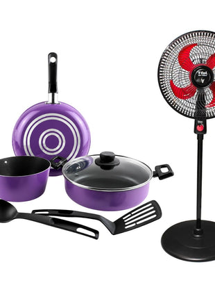 Combo Ecko Batería de Cocina 70010247 Lila 6 Piezas + T-Fal Ventilador VE31A3X0 16” Air Maxx