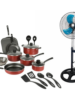 Combo Tramontina Primaware 80119567 Rojo 18 Pzs + Homex Ventilador HV-18P90W 18” 3en1