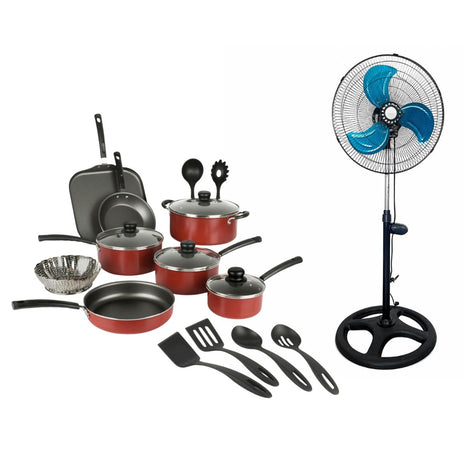 Combo Tramontina Primaware 80119567 Rojo 18 Pzs + Homex Ventilador HV-18P90W 18” 3en1