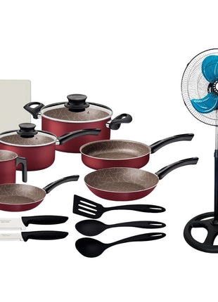 Combo Tramontina Paris 27899365 Rojo 14Pzas + Homex Ventilador HV-18P90W Negro 18”