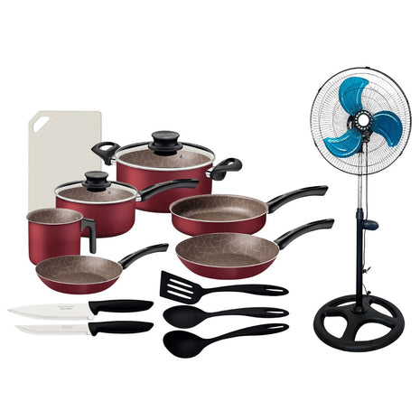 Combo Tramontina Paris 27899365 Rojo 14Pzas + Homex Ventilador HV-18P90W Negro 18”