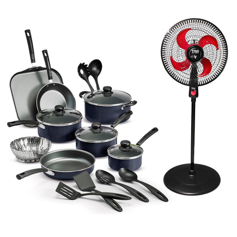 Combo Tramontina Batería Primaware 3230-466 Azul 18Pzs + T-Fal Ventilador Pedestal VE31A3X0 Air Maxx