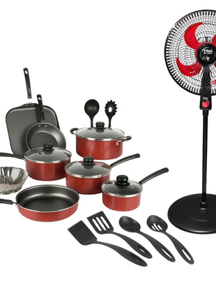 Combo Tramontina Batería Primaware 80119567 Rojo 18Pzs + T-Fal Ventilador Pedestal VE31A3X0 Air Maxx