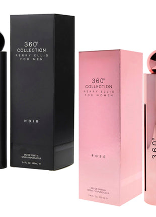 Combo Perry Ellis 360 Collection Noir edt 100 ml. Caballero - 360NOIR + Perry Ellis 360° Collection Rosé para Mujer EDP 100 ml - ROSEPE360