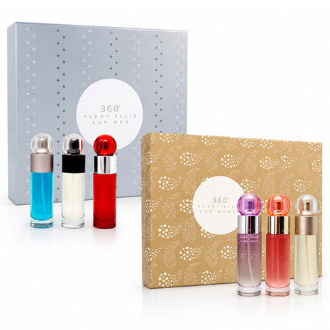 Combo Perry Ellis Perfume Trilogia 360 edt 30 ml x 3. Dama - SET360TRILOGIADA3X30 + Perry Ellis Set Trio 360 Men edt 30 ml, 360 Red edt 30 ml y Reserve edt 30 ml. Caballero - 6880