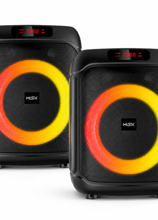 Combo Misik 2 Bafles Portátiles de 8” TWS con luz LED, Negro - MB103