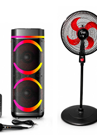Combo T-fal Ventilador de pedestal 16" Air Maxx - VE31A3X0 + Misik Unibody Portátil negro TWS doble 12” con luz LED Flame - MB2205