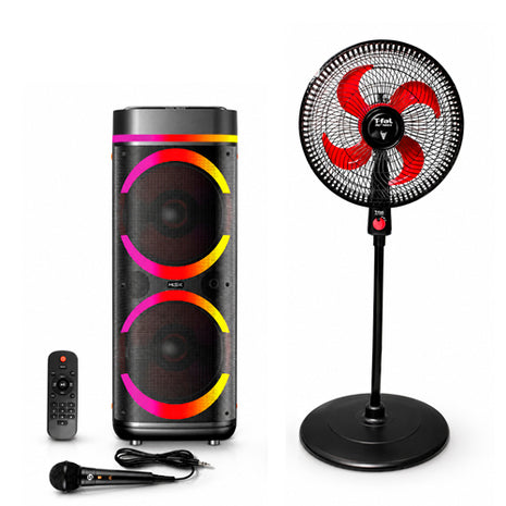 Combo T-fal Ventilador de pedestal 16" Air Maxx - VE31A3X0 + Misik Unibody Portátil negro TWS doble 12” con luz LED Flame - MB2205