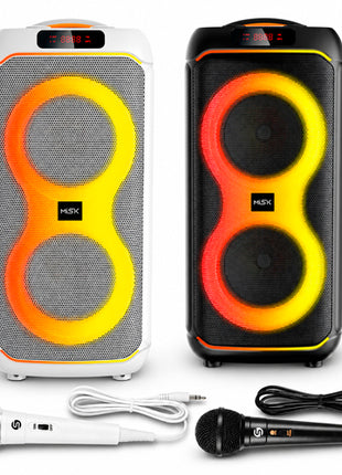 Combo Misik Bafle TWS Amplificado Bluetooth doble 8" luz LED, blanco - MB2208B + Misik Bafle TWS Amplificado Bluetooth doble 8" luz LED - MB2208N
