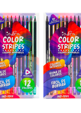 Combo Indra 2 Cajas de 12 Colores Borrables IND-1044 Triangulares Plástico
