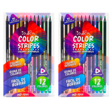 Combo Indra 2 Cajas de 12 Colores Borrables IND-1044 Triangulares Plástico