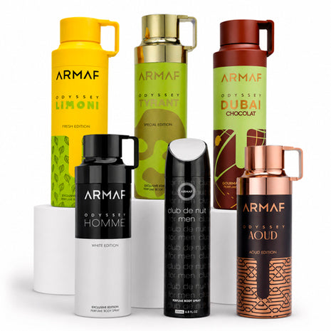 Armaf Odyssey Set 6 Desodorantes | DODYTYRANT, DHOMARMAF, LIMONIARMA, NUITINTENS, AOUDARMAF, ARMDUCHOCO - Caballero 200 ml c/u