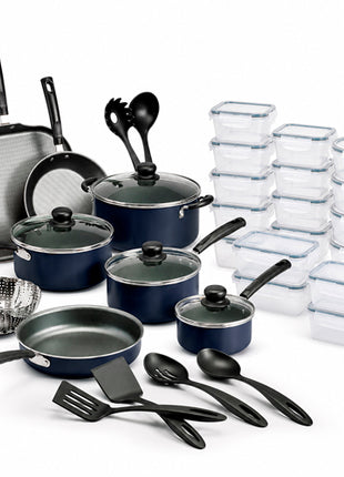 Combo Tramontina Batería Primaware 18 Piezas Azul Marino - 3230-466 + Redlemon Contenedores para alimentos plástico transparente 16 piezas con tapa - 83104-Bl
