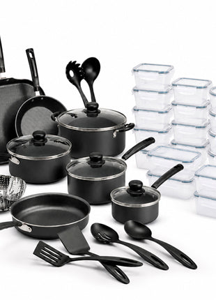 Combo Tramontina Batería Primaware 18 Piezas Negro - 80119545 + Redlemon Contenedores para alimentos plástico transparente 16 piezas con tapa - 83104-Bl