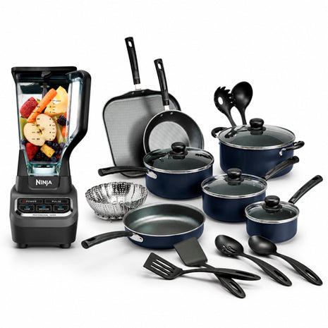 Combo Ninja Licuadora Profesional 2.1L - BL610-NEGRO + Tramontina Batería Primaware 18 Piezas Azul Marino - 3230-466