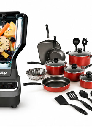 Combo Ninja Licuadora Profesional 2.1L - BL610-NEGRO + Tramontina Batería Primaware de cocina 18 pzs Rojo - 80119567