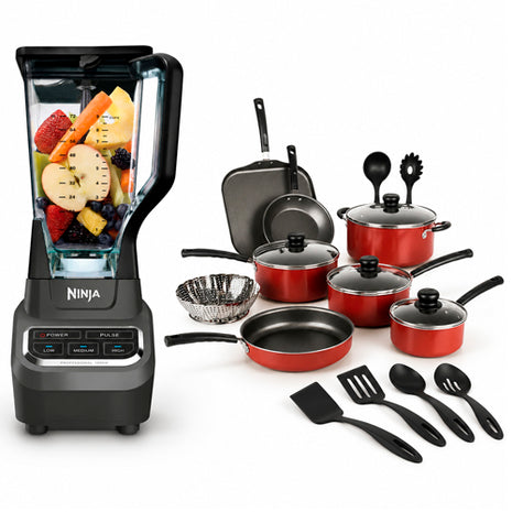 Combo Ninja Licuadora Profesional 2.1L - BL610-NEGRO + Tramontina Batería Primaware de cocina 18 pzs Rojo - 80119567