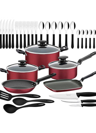 Tramontina Kit de Cocina Loreto 38 piezas 27899328 rojo en aluminio con revestimiento antiadherente Starflon Max y Poliéster