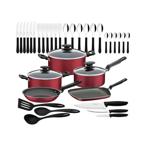Tramontina Kit de Cocina Loreto 38 piezas 27899328 rojo en aluminio con revestimiento antiadherente Starflon Max y Poliéster