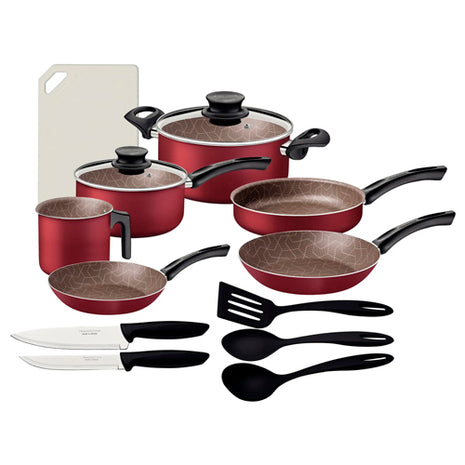 Tramontina Batería de Cocina Paris 14 piezas 27899365 rojo en aluminio con revestimiento antiadherente Starflon Max