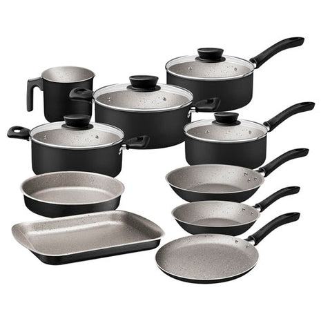 Tramontina Batería de cocina Linz 28299007 negro en aluminio con antiadherente Starflon Max negro 10 piezas