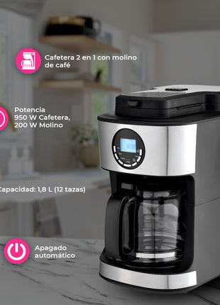 Cafetera Digital 12 tazas con molino 402020133 Pink Garlic