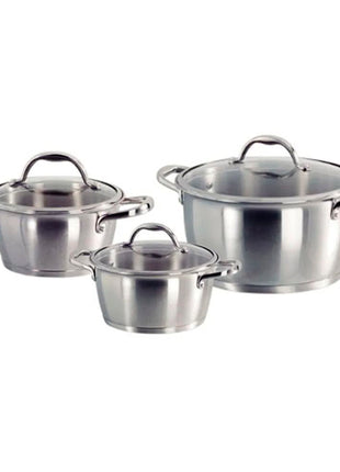 Tramontina Batería de cocina Allegra 65650158 de acero inoxidable con fondo triple de 6 piezas y tapa de vidrio