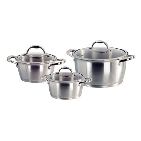 Tramontina Batería de cocina Allegra 65650158 de acero inoxidable con fondo triple de 6 piezas y tapa de vidrio