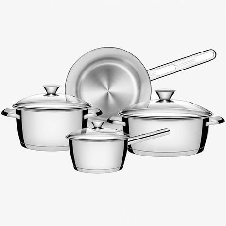 Tramontina Batería de cocina Allegra 65650323 de acero inoxidable con fondo triple de 4 piezas