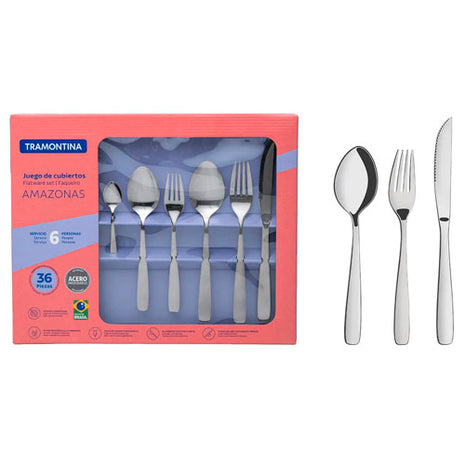 Tramontina Juego de cubiertos Amazonas 66960346 de acero inoxidable de 36 piezas con cuchillos para asado