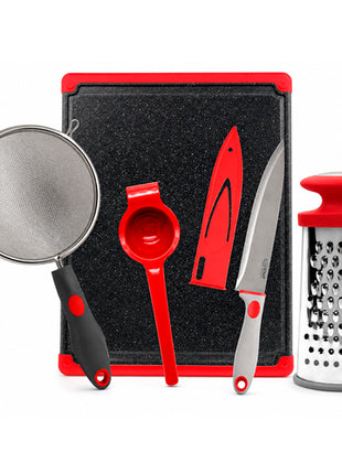 Ekco Set arma tu cocina 70010042 negro con rojo 5 piezas no se oxidan