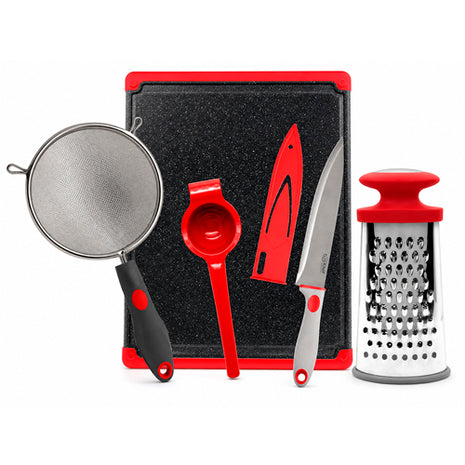 Ekco Set arma tu cocina 70010042 negro con rojo 5 piezas no se oxidan