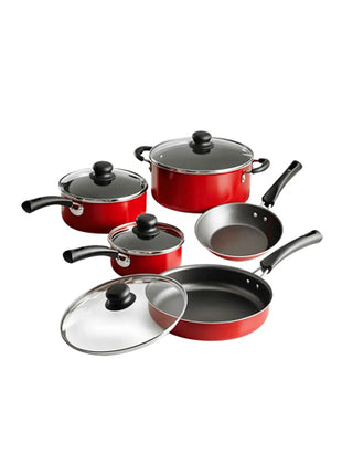 Tramontina Batería de Cocina Simple Cooking 9 piezas 80112646 rojo con revestimiento antiadherente Starflon Max