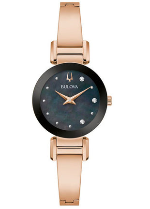 Bulova reloj Mod. 97P163, color: negro con oro rosa, para dama