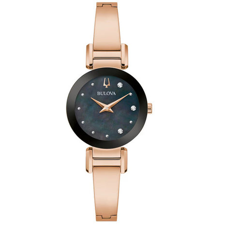 Bulova reloj Mod. 97P163, color: negro con oro rosa, para dama