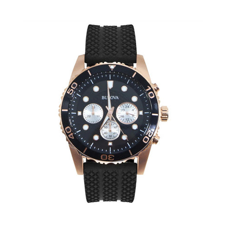 Bulova reloj Mod. 98A298, color: negro con oro rosa, para caballero