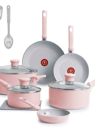 T-fal Batería Ceramic Refresh C493SC74 rosa de 12 piezas