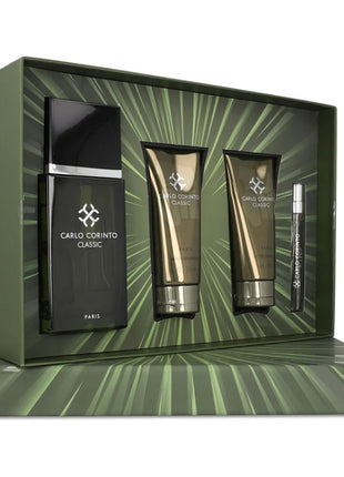Carlo Corinto Set 4 piezas Classic edt 100 ml + shampoo corporal 100 ml + after shave 100 ml + mini 10 ml. Caballero