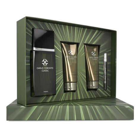 Carlo Corinto Set 4 piezas Classic edt 100 ml + shampoo corporal 100 ml + after shave 100 ml + mini 10 ml. Caballero