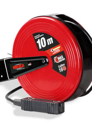 Mikels Carrete con extensión eléctrica CEE-10 rojo con negro de 10m retráctil